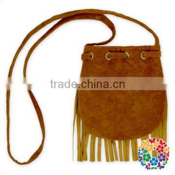 Children Girls Small Fringe Faux Lether Brown Shoulder Bag With Strap