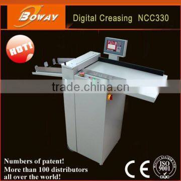 Crease up to 400 GSM (120lb.cover) Up to 10 creases in one pass 4000 sheets per hour 6 custom RAM Boway Digital Creasing Machine