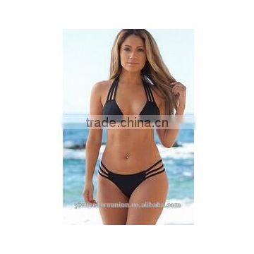 Solid Black Strappy Triangle Top Bikini Scrunch Bottom Bikini