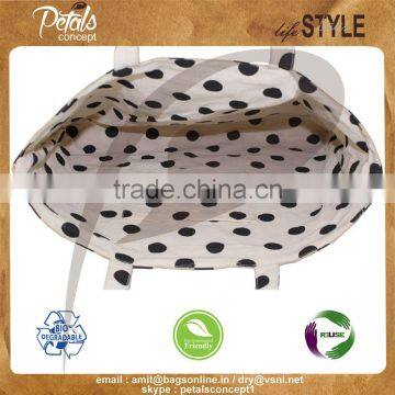 Jute Cotton Polka Dot Print Reversible Tote Bag for Shopping photo-5