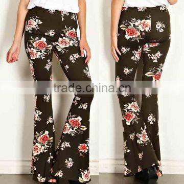 Casual Clothes 95% POLYESTER 5% SPANDEX FLORAL PRINT PALAZZO KNIT PANTS Wide Leg Trousers Fashion