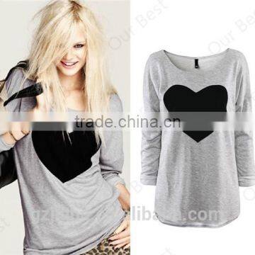 Plus Size 2015 Fashion Women Casual T Shirt Tops Shirt Tees OL Love Heart Printed O Neck Full Sleeve Women Clothing