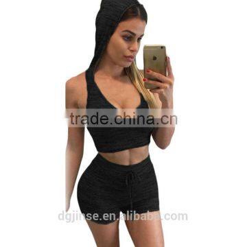 The new fashion sleeveless low-cut crop top hoodies tall waist tight sexy fancy bra panty set tracksuit for women