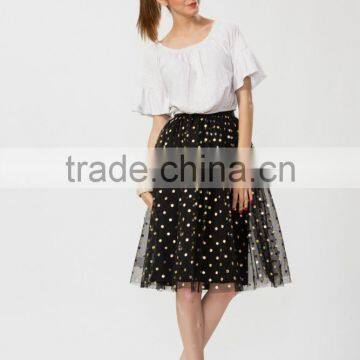 Woman Charming Lady Fashion Black Mesh Skirt With Golden Foil photo-3