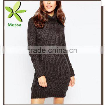 Factory Price High Neck Jumper Dress Women Sweater Knitwear With Long Sleeves