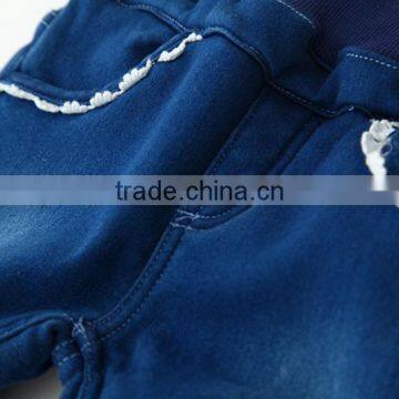 New Fall Children Wear Cartoon Bear Embroidered Lace and Cotton Denim Trousers photo-5