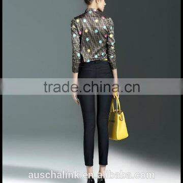 Latest Western Long Sleeve Lapel Print Shirt Design for Women photo-2