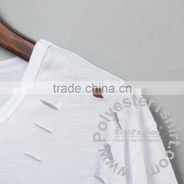 Plain Hip Hop Cut Holes Long T-shirt With Short Sleeves Personalized Rap Music T Shirt Blank Top Tee Sublimation Print Available photo-2