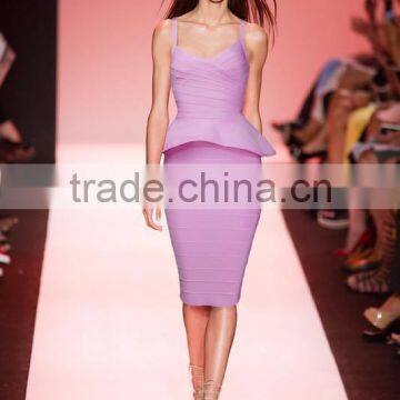 4 Colors Wholesale Knee Length Spaghetti Strap 2 Piece Women's High Waist HL Bodycon Bandage Dress Cocktail Party Dress photo-2