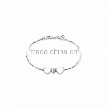 Silver Plated CZ Solitaire Triple Heart Bracelet