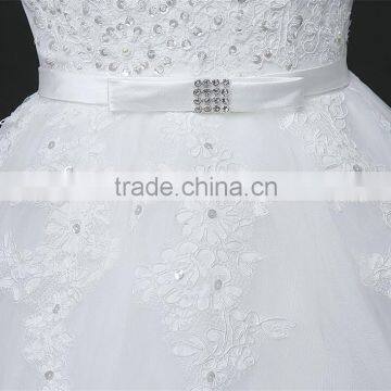 Women Sexy Strapless See-through Hollow Back Beaded Lace Appliqued Wedding Dress Back Straps Crossover photo-5