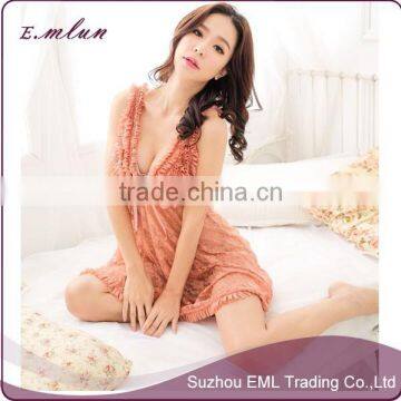 Ladies Sexy Lace Flower Transparent Intimate Sleepwear Robe Night Gown