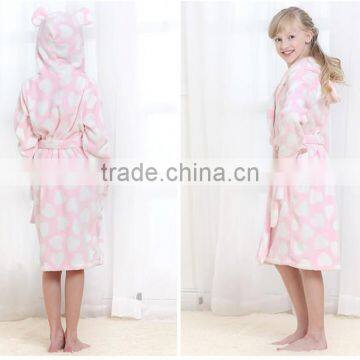 Fashion Designs Cute Kimono Bathrobe Kids Robes Winter Warm Pink Hooded Bathrobe Sweet Heart Printed Sleepwear