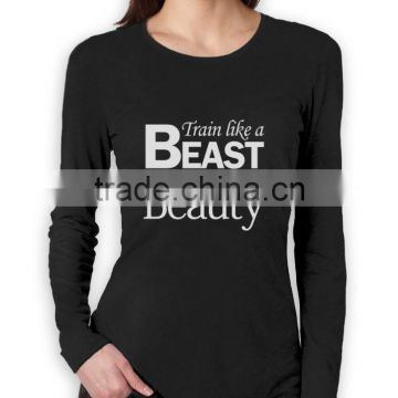 Lightweight Black 95% Cotton 5% Spandex Womens Long Sleeve T-shirt Custom Printed Slim Fit Workout T Shirts Wholesale