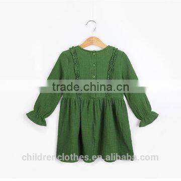 Fashion Green Baby Colthes Children Frocks Designs Ruffle Long Sleeve Warm Girl Dress