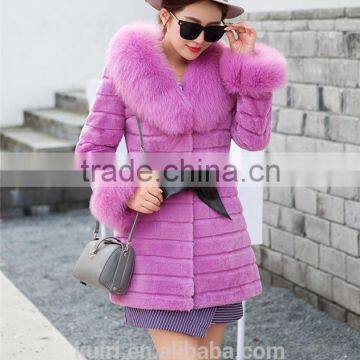 Large Size Real 2016 Winter New Women Fox Fur Collar Rabbit Fur Coat Outwear Female photo-4