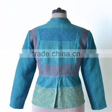 Vintage Kantha Jacket in Viridian Green With Embroidery ~ Extra Large photo-5