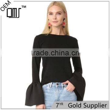 2017 OEM Banded Crew Neckline Flounced Cuffs Feminine Blouses