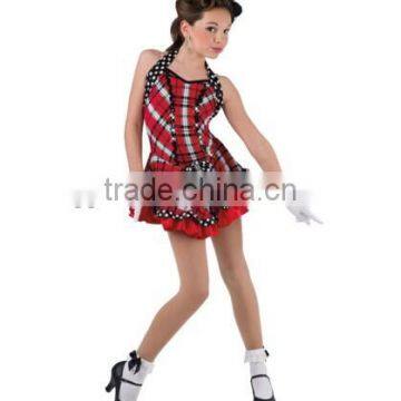 2016 Red or blue grid jazz dress, black dot lycra