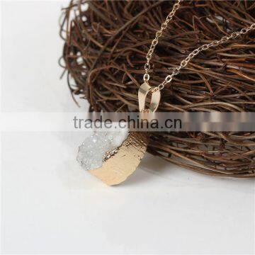 New Fashion Stone Druzy /Drusy Necklace Link Cable Chain Gold Plated White Drop Pendant 50.0cm Long photo-2