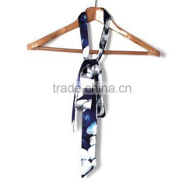 Chiffon Multifunction Skinny Scarf White Navy Blue Flower Choker photo-2