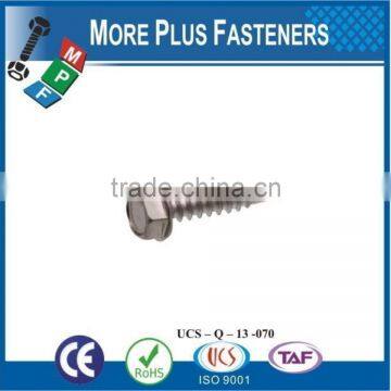 Made in Taiwan Stainless Steel Hex Head Washer Head Sheet Self Drilling Sheer Metal Screw Dimension
