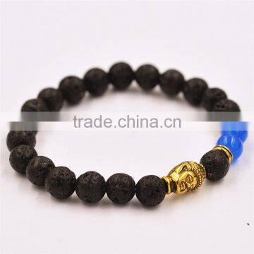 Black Lava Rock With Clear Ball Beads Bracelet Buddha Head Bracelet photo-2