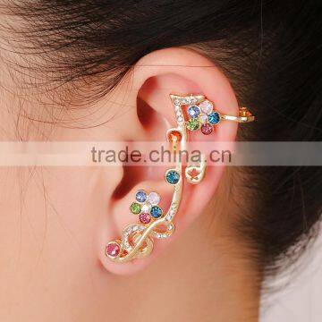 Women Gold Plated Multicolor Rhinestones Stud Earrings Earring Cuffs