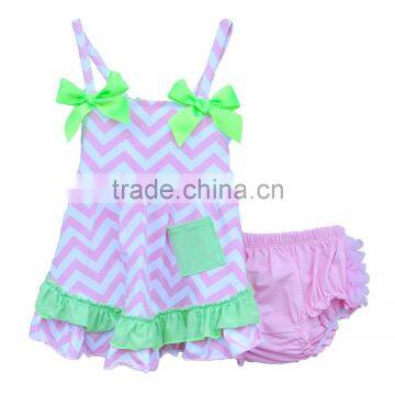 Back to school girls outfits wholesale sleeveless bow romper sets for baby girls