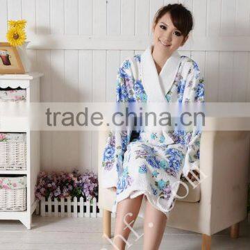 Reactive printed shawl collar bathrobe morning gown