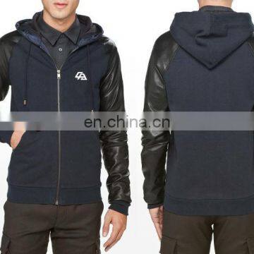 Fashion hoodie Custom Cotton hoodie with Sheep Leather