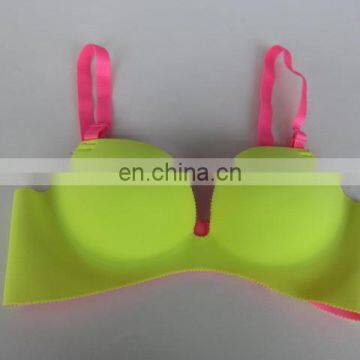 Women sexy contrast color green seamless brassiere and pink strap Trade assurance supplier