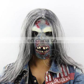 latex horror zombie mask with straight wig hair