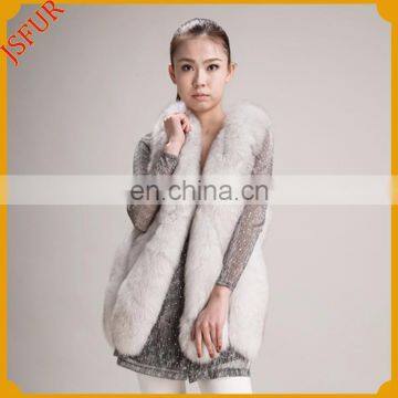 Light grey 100% fox fur ladies waistcoats and gilets jacket womens uk