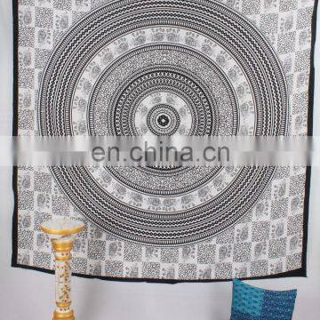 Indian Elephant Mandala Queen Cotton Queen Size Tapestry Hippie Wall Hanging, Indian Bohemian Tapestry, Gypsy Bed Cover,