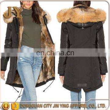 fur jacket lady central bottom slit design jacket cotton wool ladies fashion clothing with pu leather patch work