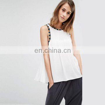 Custom Embroidered Detail Swing Top Dropped armhole Design Women Blouse