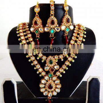 Indian ethnic imitation jewelry set - Wholesale wedding wear kundan necklace set - Bollywood style bridal jewelry set - Fashion