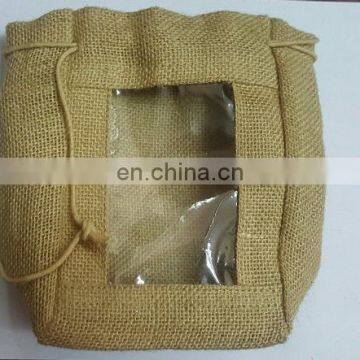 Jute Pouch Bag with PVC window, Jute Pouch bag with drawstring 2017