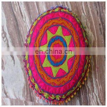 Indian Embroidered Suzani Round Cushion Cover Round Pillow Case 16'' CU4