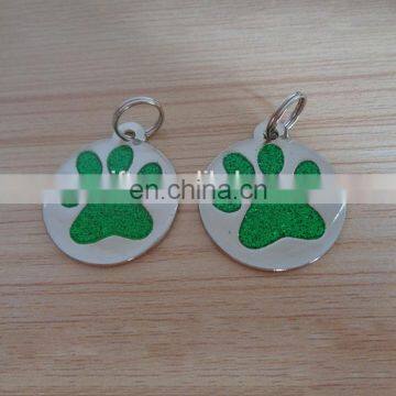 Stamped Paw Green Glittering Metal Silver Cat Dog ID Tag