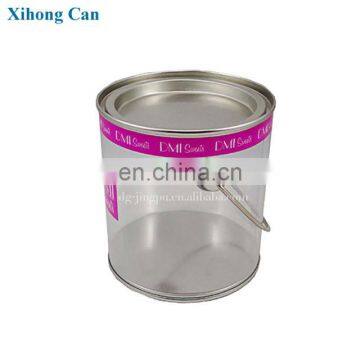 Customized round clear paint can with tin lid