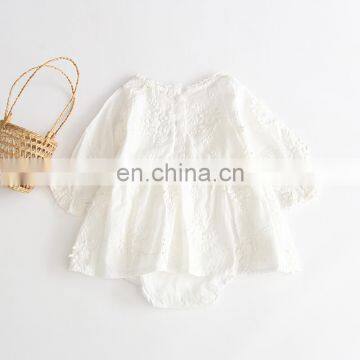 2020 new girl baby pure white embroidered long sleeved cotton romper children round collar cute jumpsuit