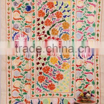 Indian Suzani Modern Flower Tapestry Decorative Throws Ethnic Art Suzani Bedspread