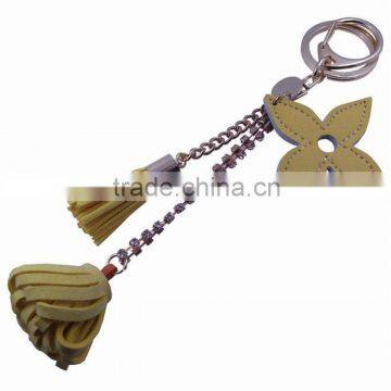 Leather fringed keychain with hook for bag