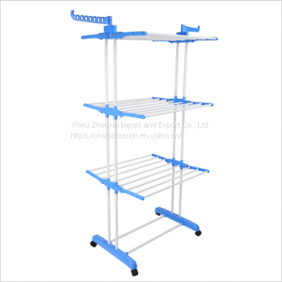 Wing-shaped drying rack, wheeled movable three-layer towel rack