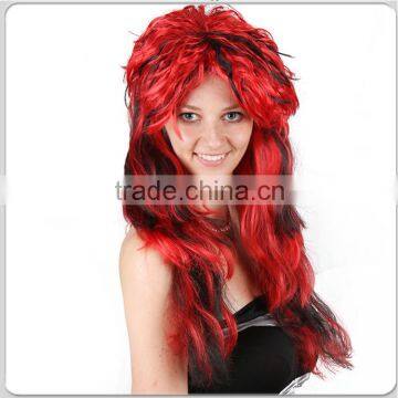 Long Red and Black Curly Cheap Wholesale Party Wigs photo-2
