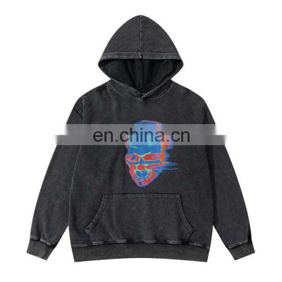 high quality hip hop oversized plain pullover hoodie stone wash men's printed hoodie