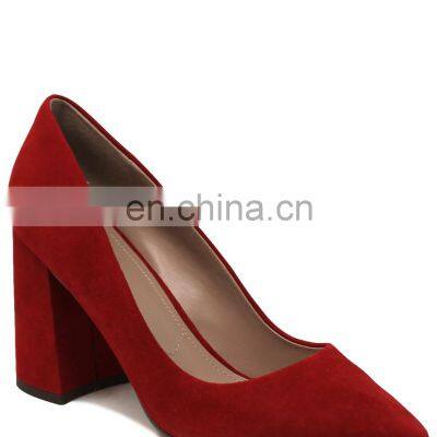 Red color pointed toe block heels design women pumps sandals shoes with high quality material and handmade ladies footwear