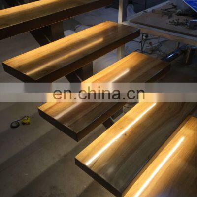 Modern Straight / L-shaped Staircase Steel Beam Indoor Wooden Stairs